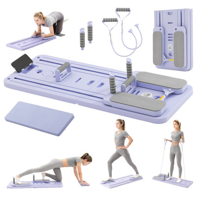Ensemble de planche de Pilates pliable avec minuterie et support pour téléphone, Home Fitness Reformer, mauve