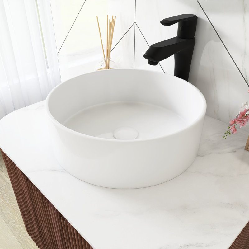 Meuble-lavabo mural 24 po avec lavabo rond en céramique sans robinet