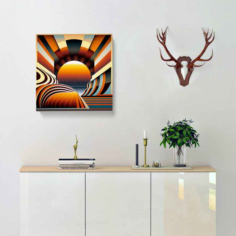 Art Deco Sunset Op Art No.3 - Wrapped Canvas - Framed Print, 35cm H x 35cm W x 3cm D