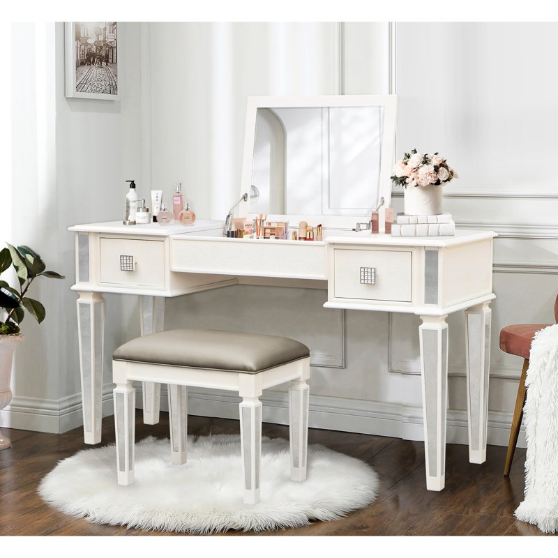 Table de maquillage de chambre à coucher avec miroir - Bureau de coiffeuse en miroir