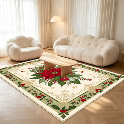 1PC Christmas - themed area rugs for Living Room, Soft and Comfortable, Suitable for all seasons, easy - to - maintain, machine washable Indoor floor mat, suitable for Living Room, Bedroom, Dining Room, Hallway, Patio, Home Decor, Outdoor Decor.