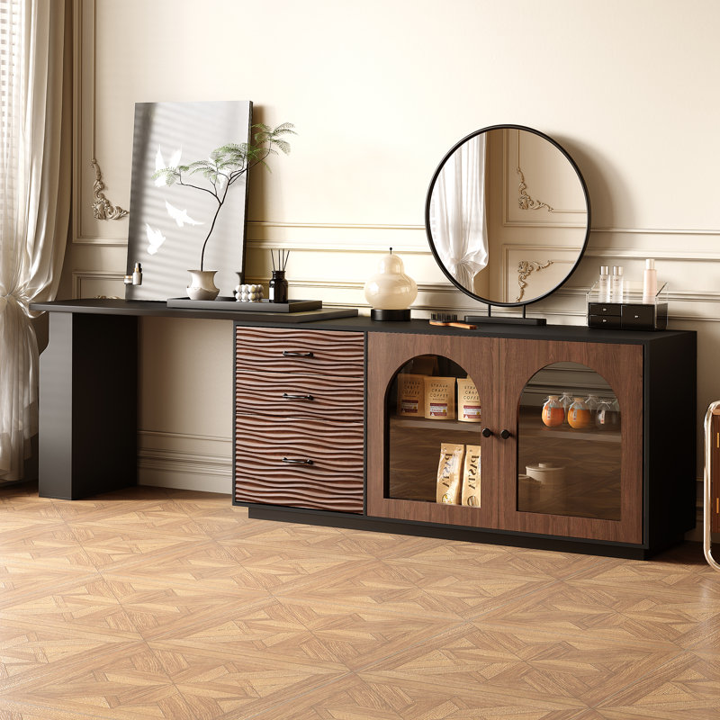 94.5'' Expandable Desk Dresser Desk Combo With 2 Cabinets 3 Drawers For Storage