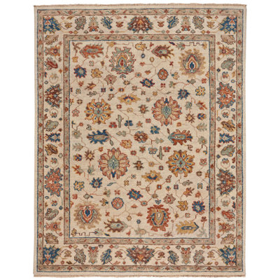 Sorica Oriental Hand-Knotted Wool Cream Ivory Blue Red Area Rug