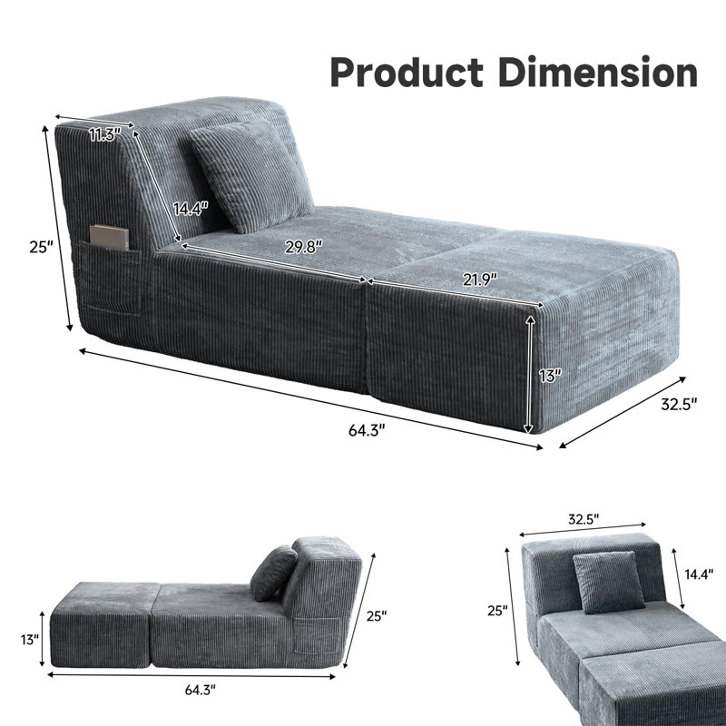 Bean Bag Chair Lounger with Ottoman Large Bean Bags Chaise Lounge Reading Chair for Adults Beanbag Sofa Couch with Foam Filled for Living Room,Bedroom Office Washable Cover Grey