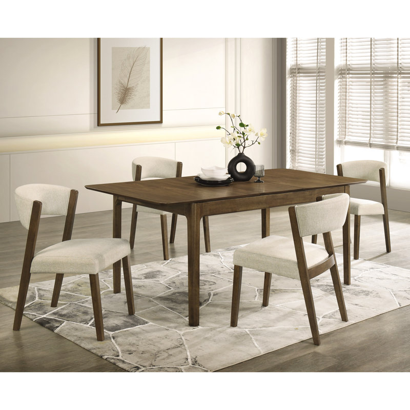 Kylie 5-Piece Rectangular Dining Table Set With Butterfly Leaf, 5 Pieces: Table, 4 Chairs