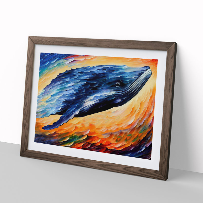 Whale Painting Abstract - Framed Print, 25cm H x 34cm W x 2cm D, Walnut Framed