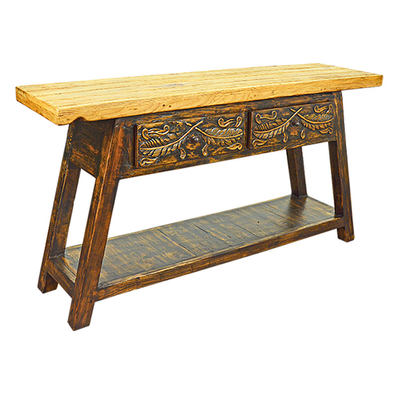 Console rustique en bois sculpté brun