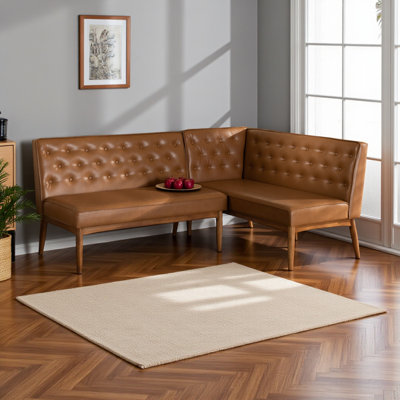 Eberhart 2-Piece Dining Nook Banquette Set with Faux Leather Upholstery and Walnut Brown Finished Wood by George Oliver