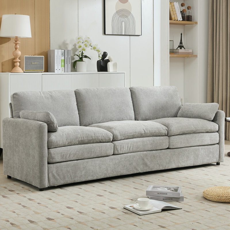 Canapé rembourré 3 places avec coussin moelleux, Gris clair