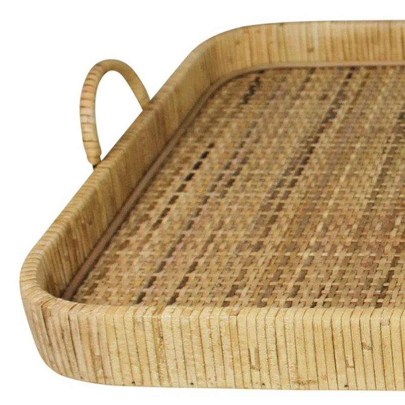 Natural Bamboo Rectangular Serving Tray with Handles