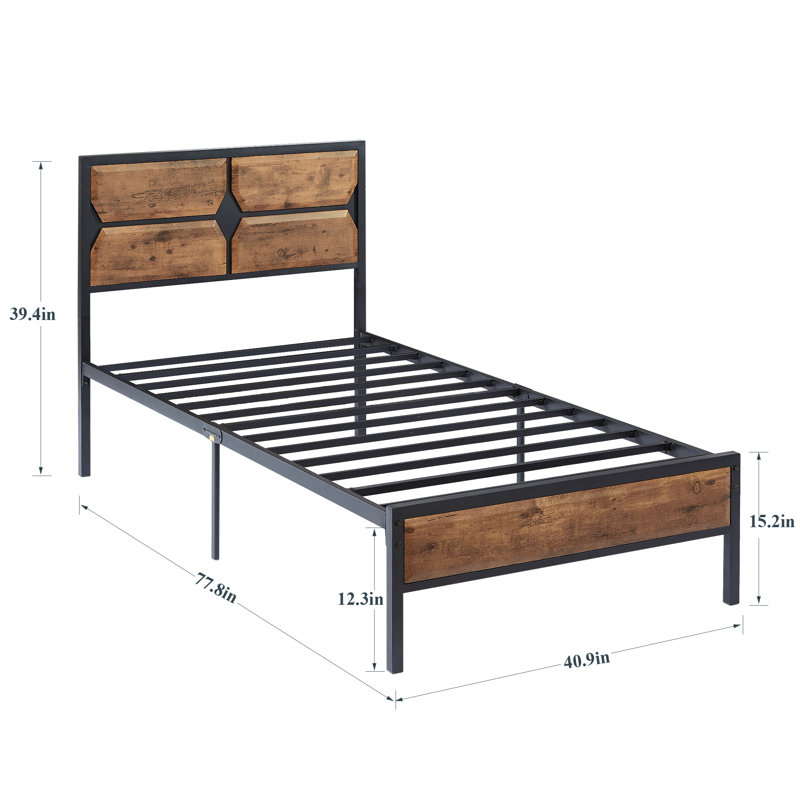 Structure de lit en acier 39,4 po, Brun