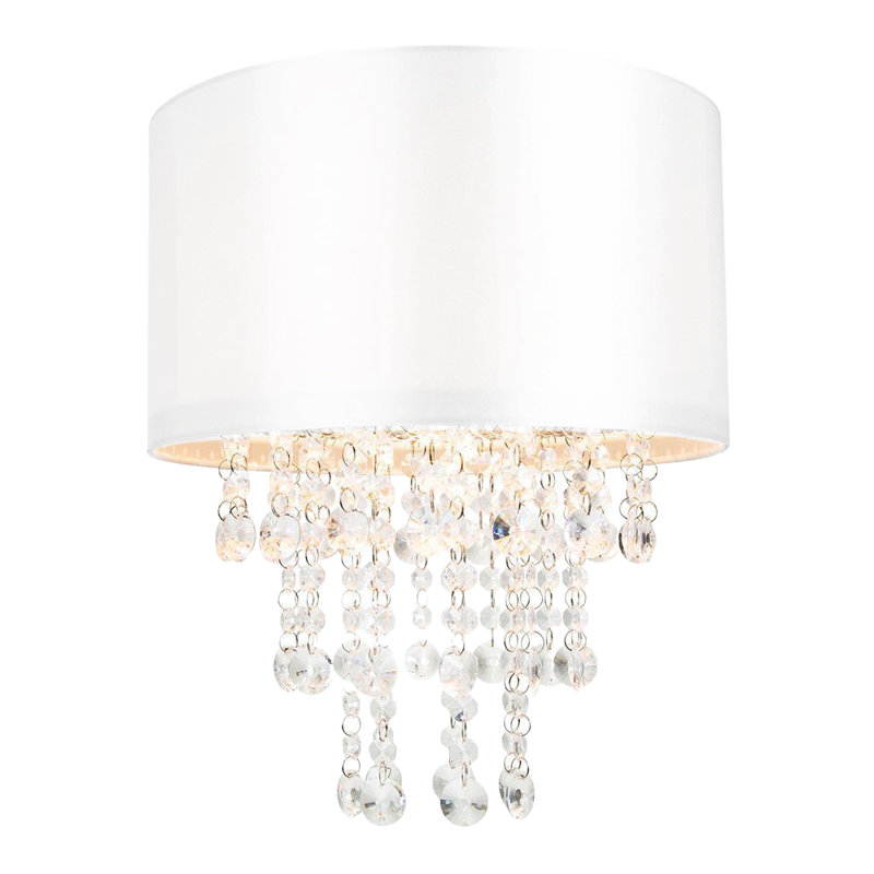Modern Satin Fabric Pendant Light Shade with Acrylic Droplets, White, 17cm H x 30cm W x 30cm D