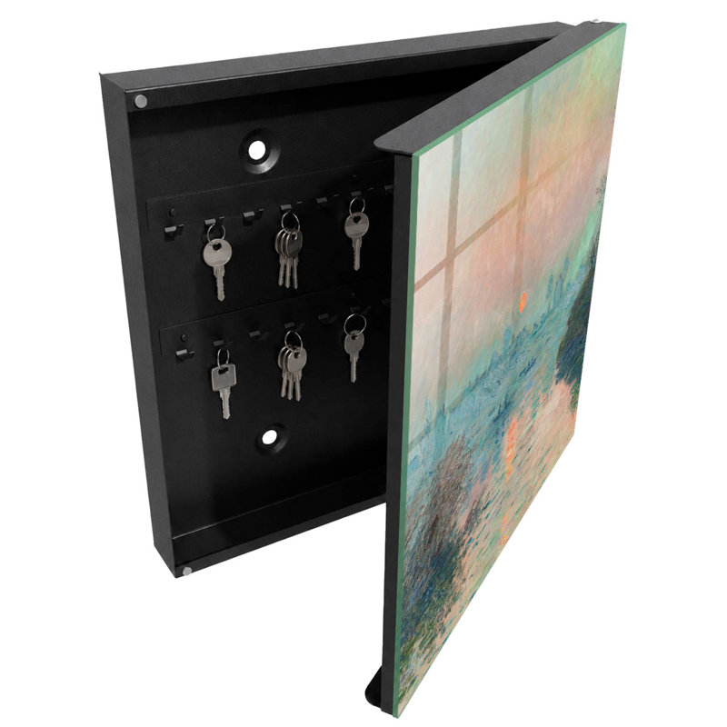 Key box, Opens to the right, 30x30x5, Black, Landscape at dusk with pastel colors, 