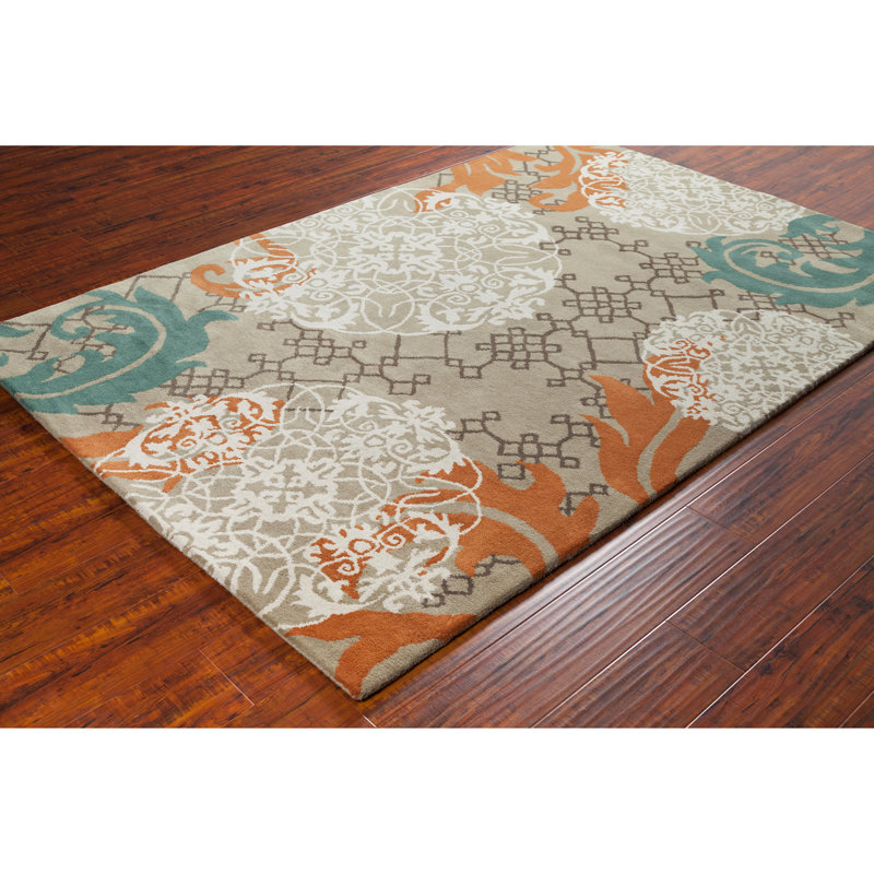 Tapis damassé transitionnel multicolore en laine touffeté à la main Cloral Authentic, 5 pi x 7 pi 6 po