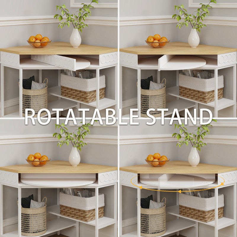 Corner Console Table With Swivel Storage Shelf