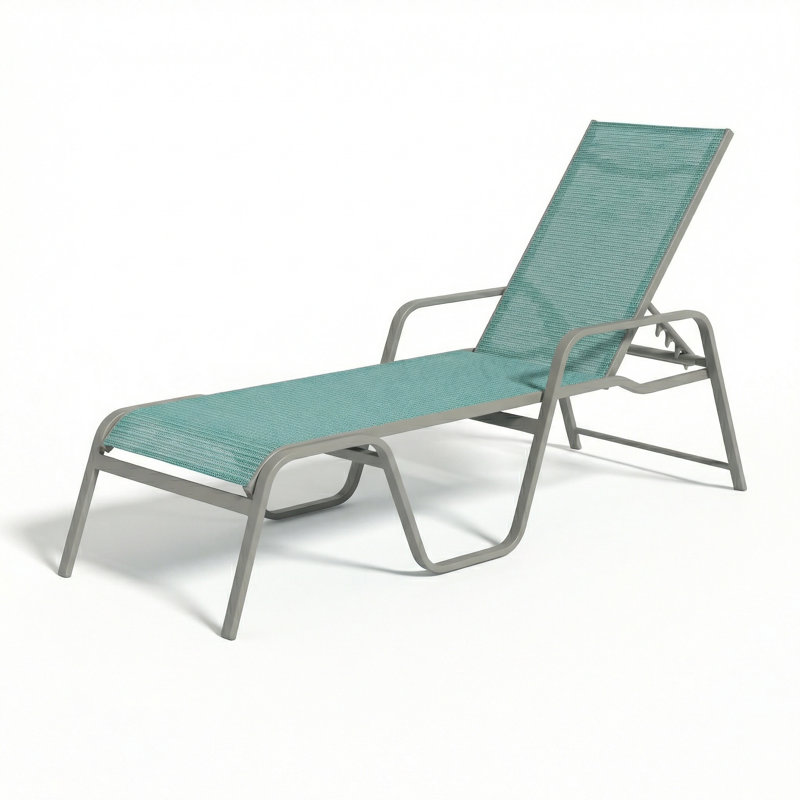 Chaise, Dupione Aquamarine Sling/Matte Gray