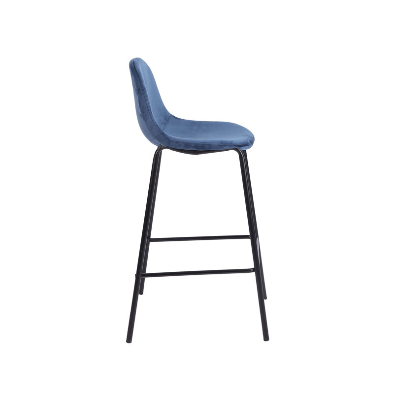 Lazio Velvet Bar Stool with Iron Legs, Blue, Counter Stool ( 25.98'' Seat Height )