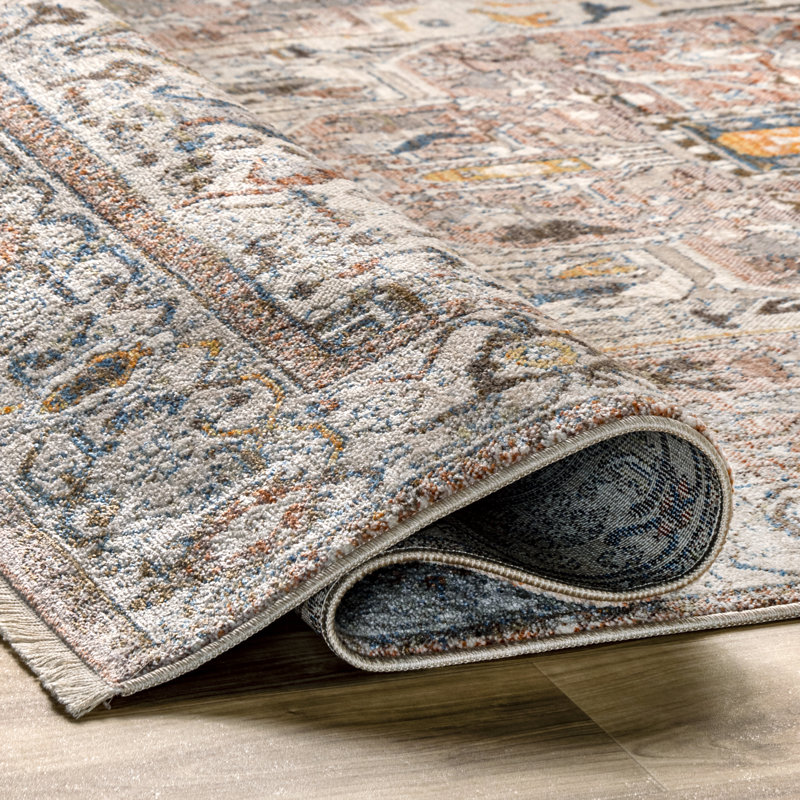 Rippeon Vintage Medallion Power Loom Performance Brown Rug, Runner 2'6" x 6'