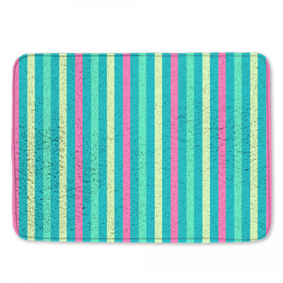 Tapis de bain rose et bleu rayé