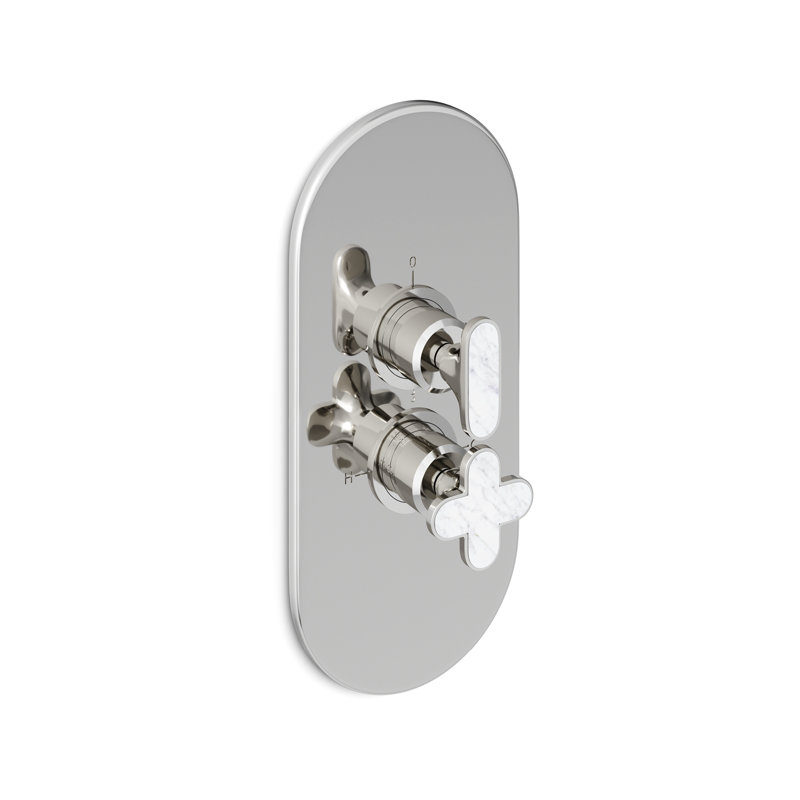 Twenties 3-Way Thermostatic Mixer, Rough-in Box, Chrome/Bianco Carrara