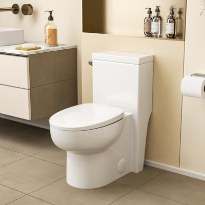 Elongated Standard Height One-Piece Toilet 12" Rough In Size Single Flush 1.28 GPF White Toilet (Seat Included)