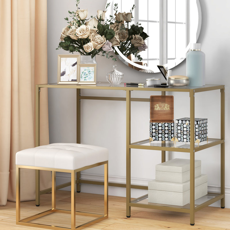 Sohrob Glass Top Metal Base Computer Desk