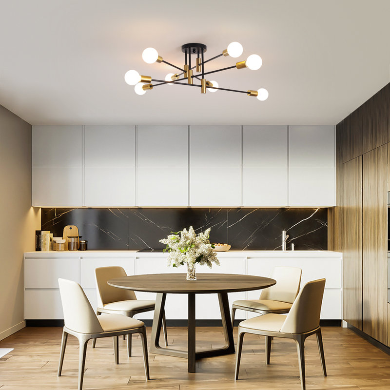 Coblitz 8 -Light 81cm Dimmable Sputnik Sphere Semi Flush Mount, Black/Gold