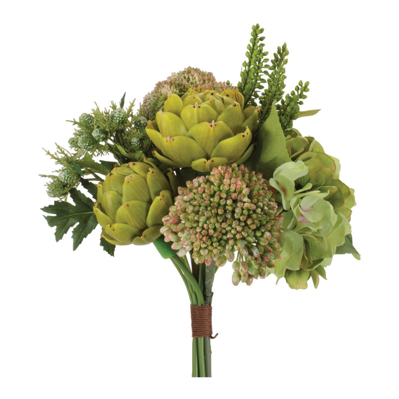 Ensemble floral mixte hortensia et artichaut