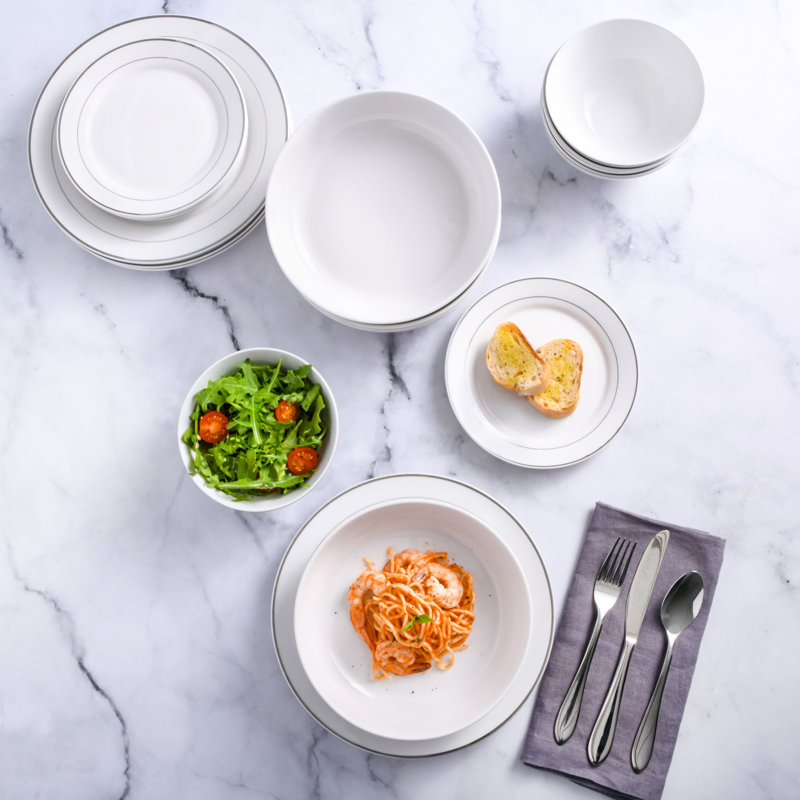 Gibson Meritage Ceramic Dinnerware Set - Service for 4, White/Silver