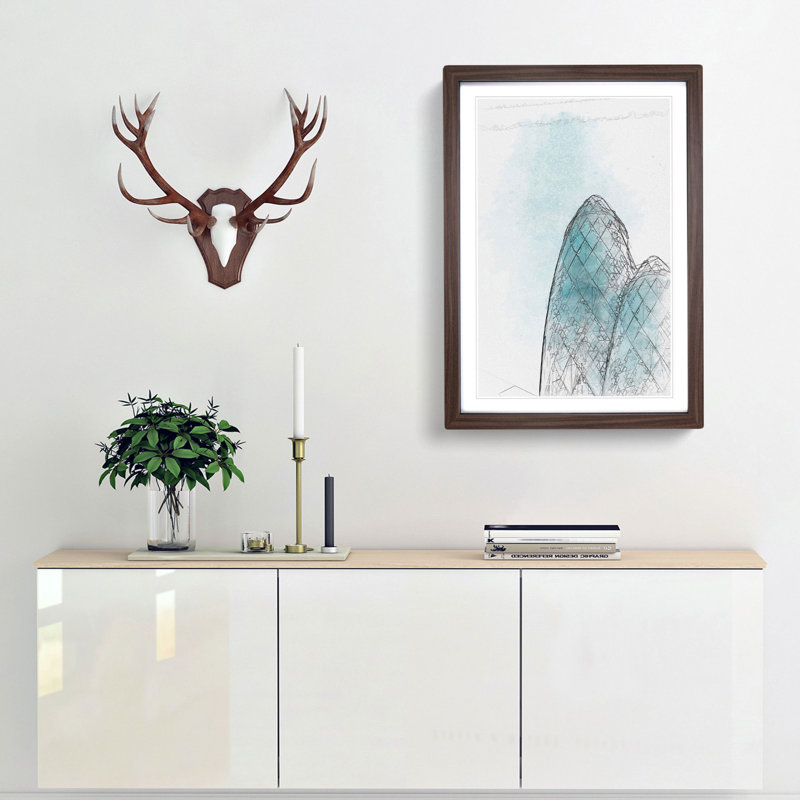 The Gherkin Building in London in Abstract - Picture Frame Graphic Art Print, Walnut Framed, 48cm H x 36cm W x 2cm D