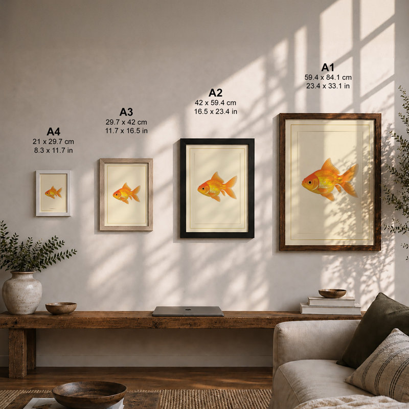 Single Goldfish Study Botanical - Framed Print, Walnut, A1 - 84.1 x 59.4 cm