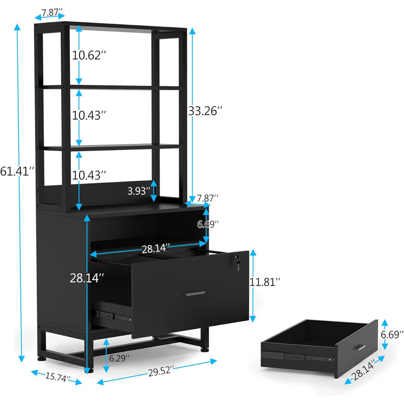29.52'' Wide 2 - Drawer Filing File Storage Cabinet, Black