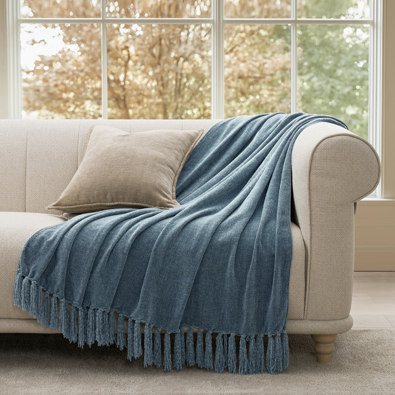 Soft Chenille Throw Blanket, Cloud Blue, 60" L x 50" W