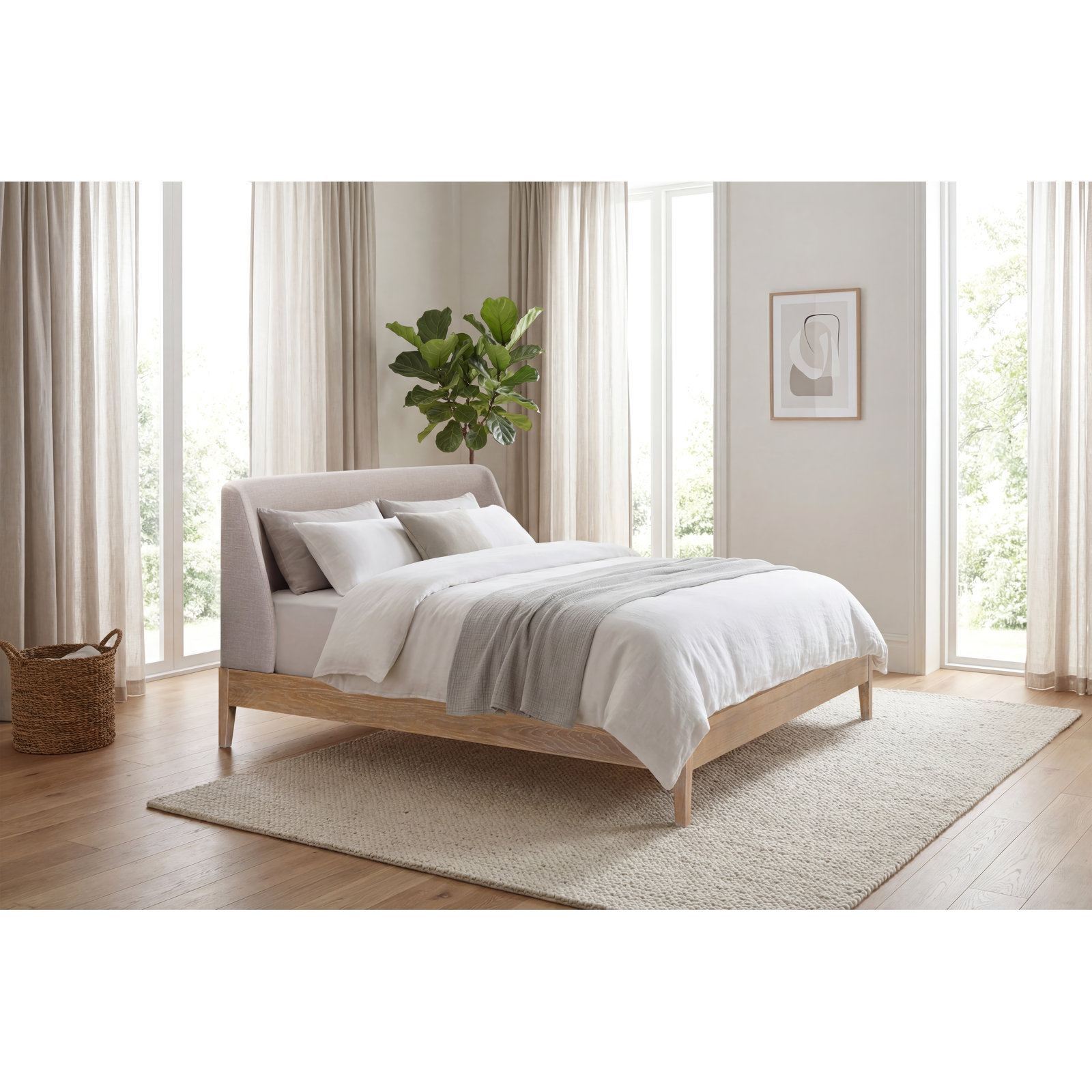 Cloey Upholstered Wingback Bed, Taupe Linen, King