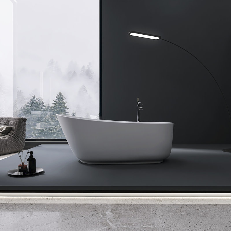 67" x 32" Single Slipper Freestanding Soaking Solid Surface Bathtub With Pedestal Base