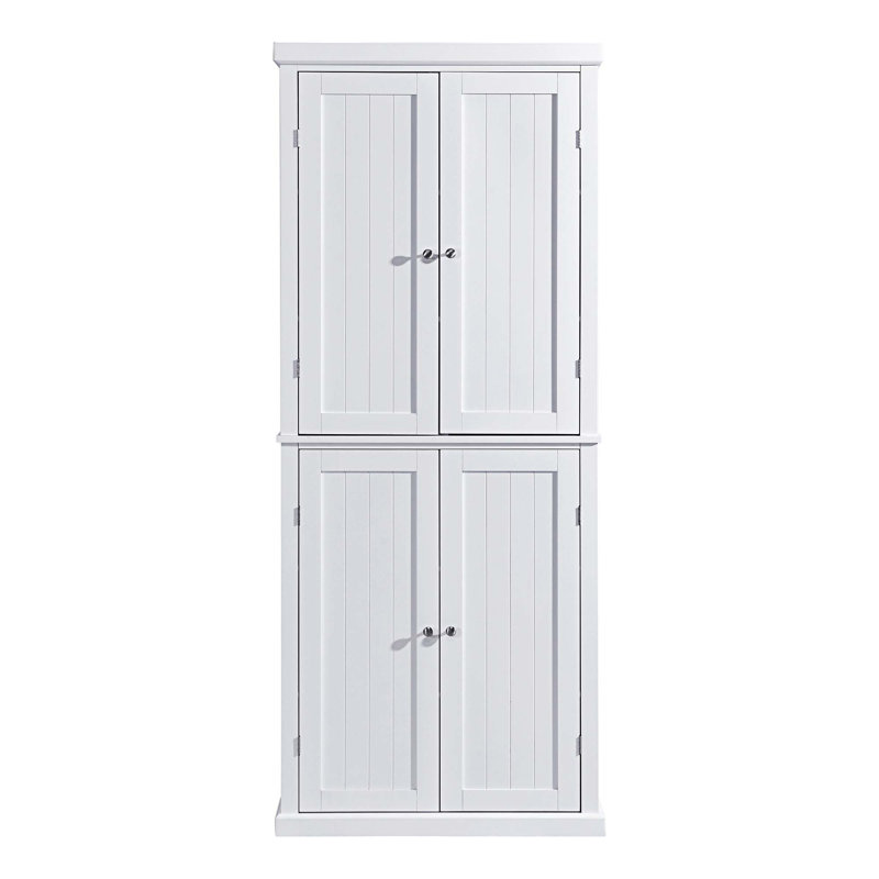 Organisateur de cuisine autoportant de 72,4 po avec 4 portes et tablettes réglables, Blanc