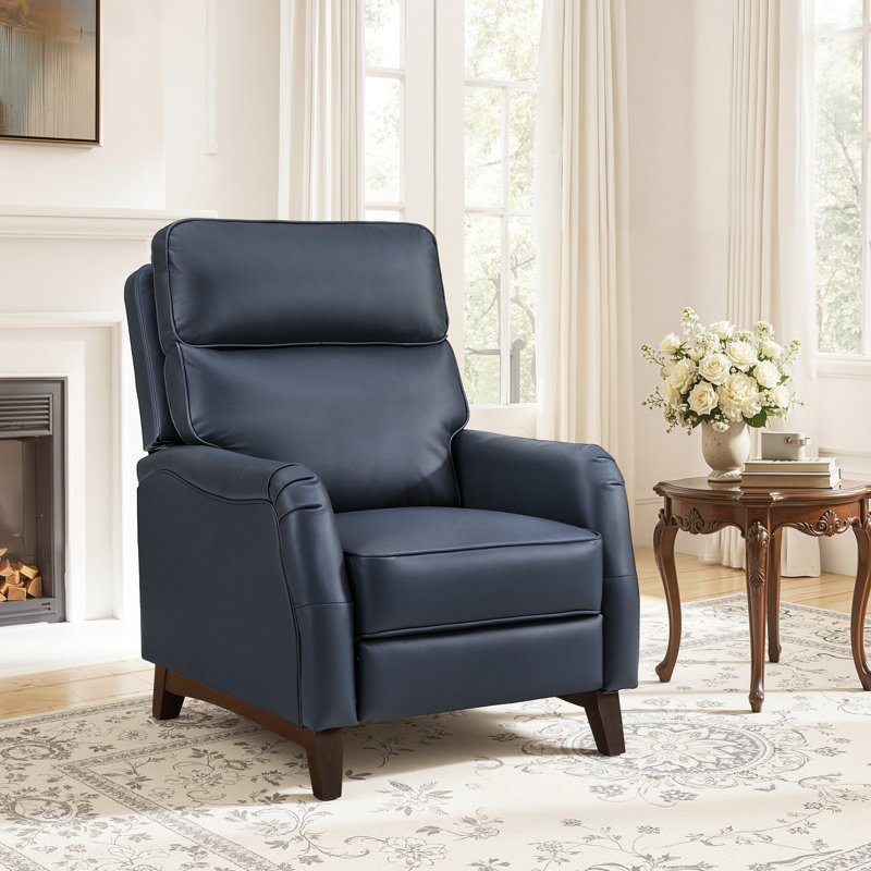 Fauteuil inclinable traditionnel surdimensionné en cuir véritable, Marine