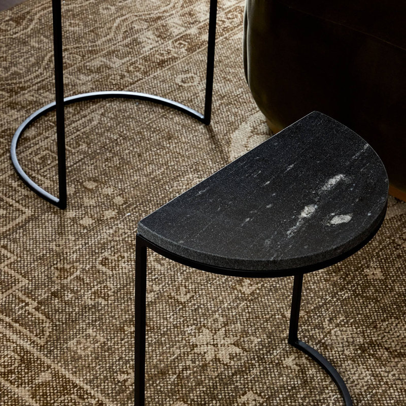 Ane Marlow Ane Nesting Tables - Iron Matte Brass, Black Marble, Black