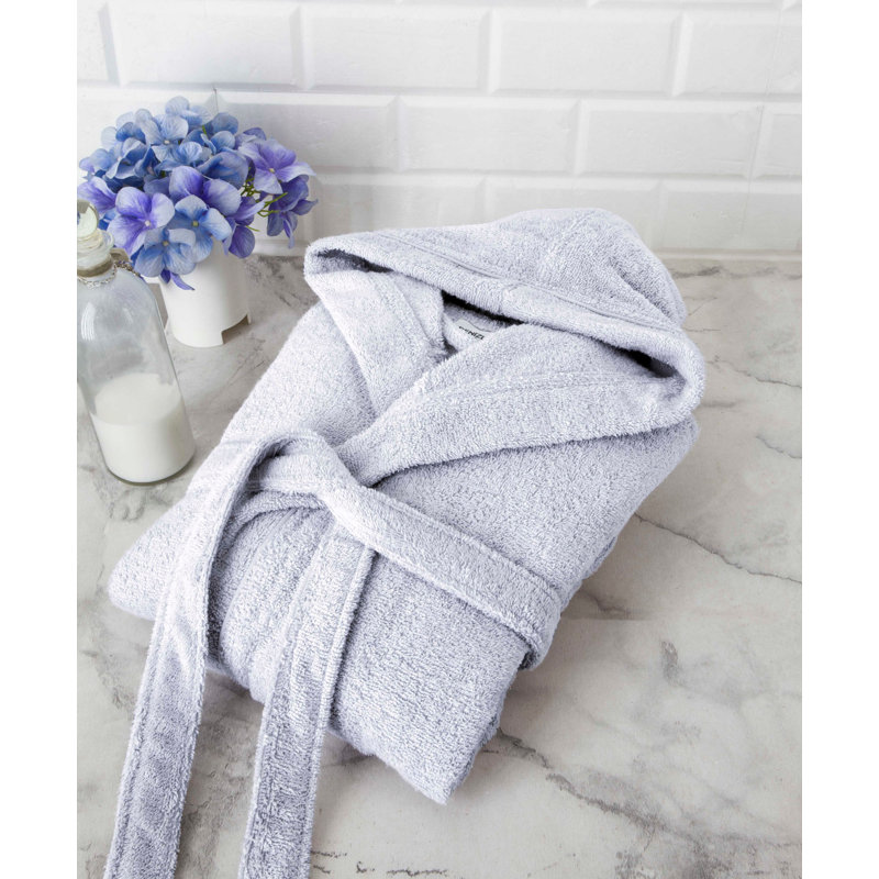 Peignoir 100% coton mi-mollet avec poches et capuche pour enfants, Enfants M, Gris clair