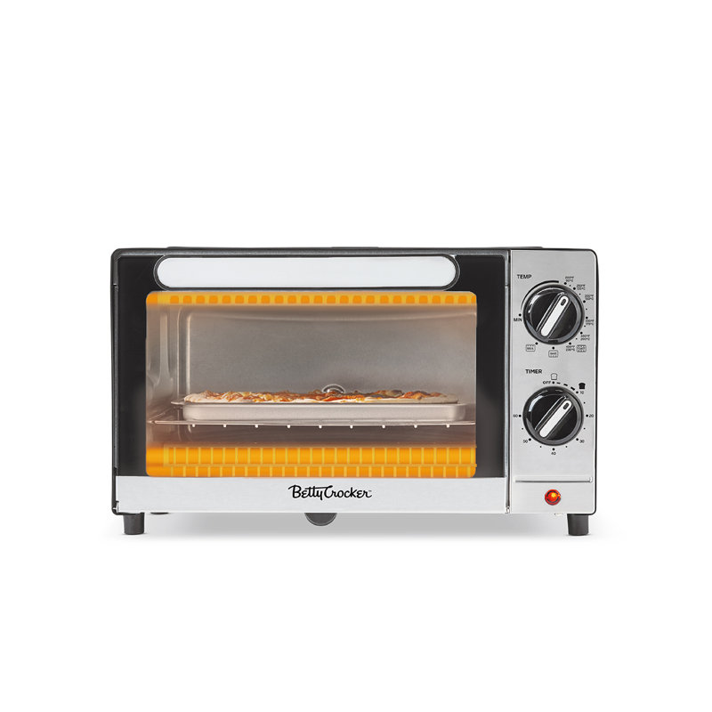 Betty Crocker 9L Toaster Oven, 2-Slice Toaster with Chrome Plated Front, Stainless Steel Handle