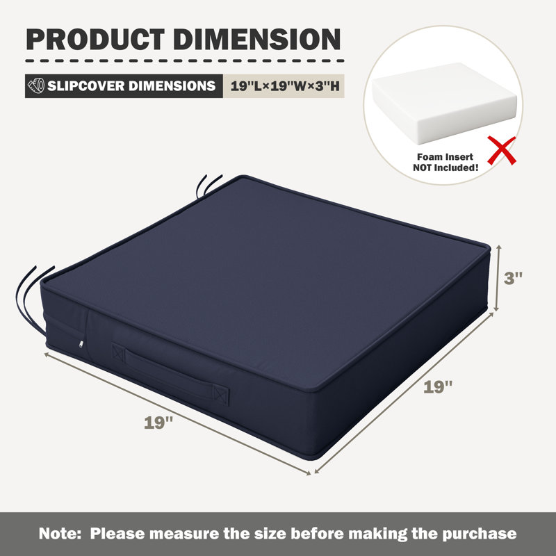 Outdoor 4'' Non-Slip Patio Chair Cushion Cover With Portable Carry Handle., 4", 19" W x 19" D, Navy