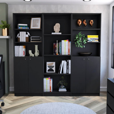 Vegas Manufactured Wood Bookcase with Open Shelves, Large Storage Bookshelf for Living Room and Office – Black