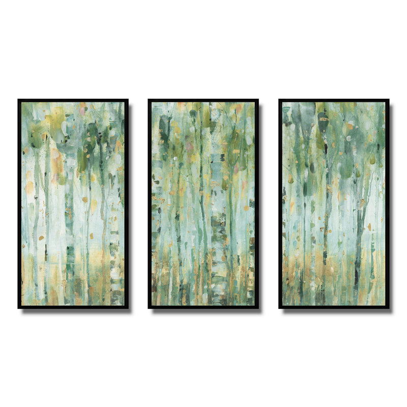 «The Birch Forest II», ensemble d'art mural sur toile encadré traditionnel, H 20 po x l 36 po x P 1 po, Cadre noir