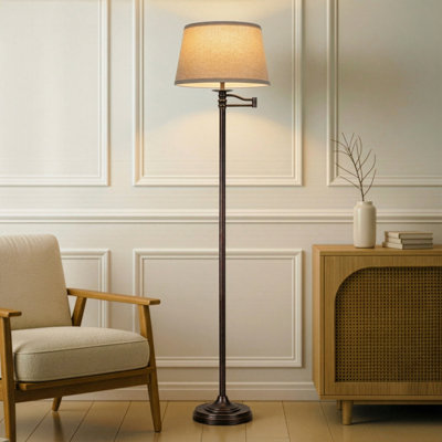  Caden Brass 62" Mid-Century Modern Extendable LED Floor Lamp With Fabric Drum Shade
