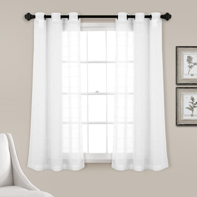 Lush Decor Farmhouse Textured Grommet Sheer Curtain Panels Pair Drapes (Set of 2)
