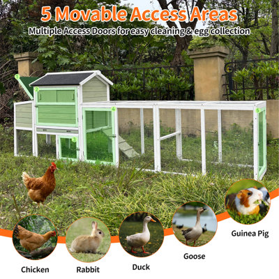 Poulailler en bois, grand poulailler extérieur avec cage à poules et cage de nidification, clapier à lapin, panneau anti-UV imperméable pour la cour