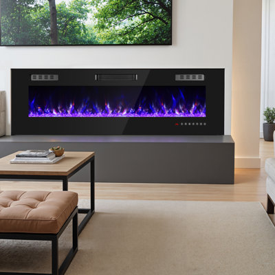 60" Electric Fireplace Insert, Electric Fireplace Wall Mounted with Remote & Timer, Adjustable Flame Color, 750/1500W