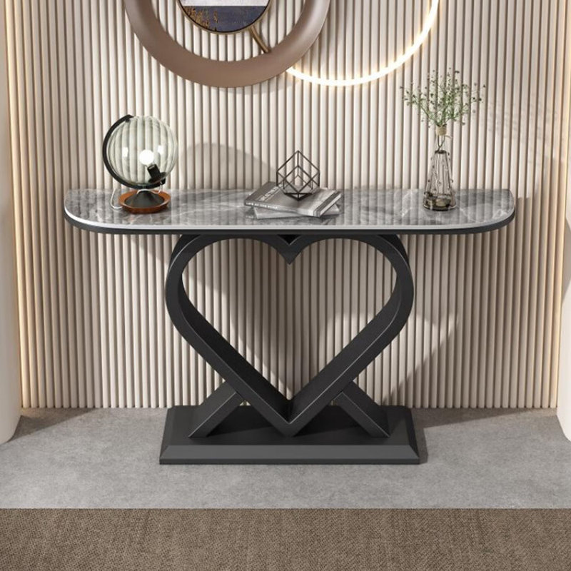 Console moderne en pierre frittée simple, Noir, H 31,5 po x l 59 po x P 11,8 po, Gris