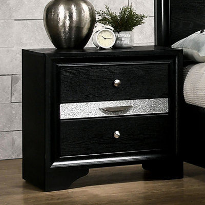Table de chevet moderne noire avec 3 tiroirs et pour la chambre à coucher Grace 3, accessoire