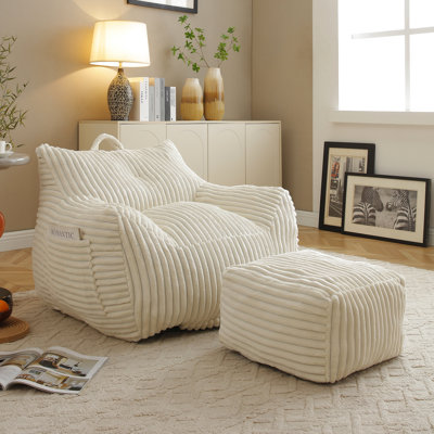 Fauteuil à billes géant pour adultes, petit canapé Cozy Fluffy Cloud, rembourrage à haute résilience, velours côtelé, fauteuil beige ergonomique et confortable, divers espaces polyvalents, design avec
